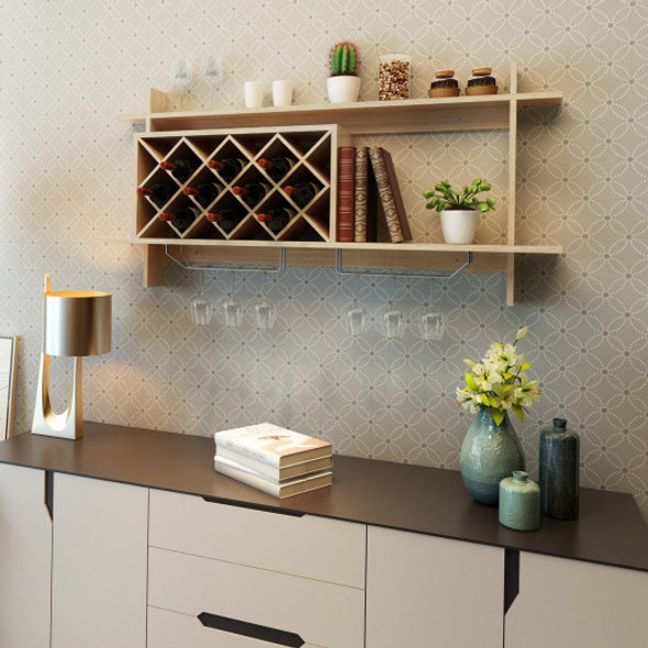 Wall Mount Wine Rack with Glass Holder & Storage Shelf-Natural