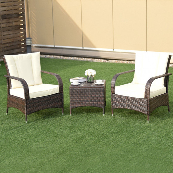 3PCS Outdoor Patio Rattan Wicker Furniture Set-Beige