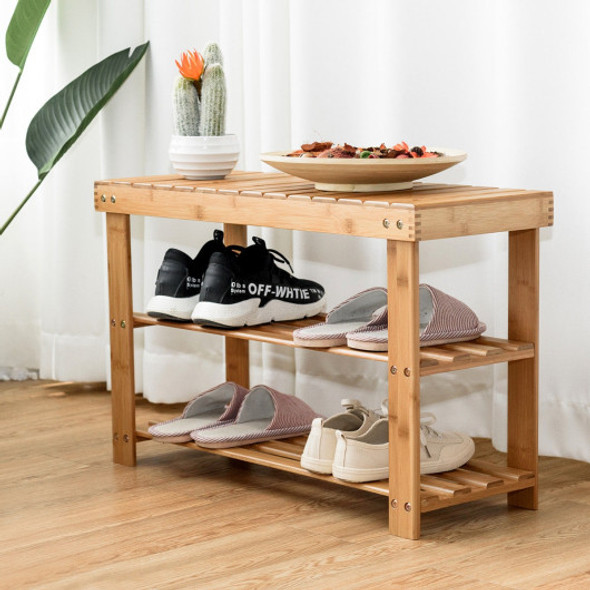 2-Tier Bamboo Shoe Bench Entryway Storage Racks