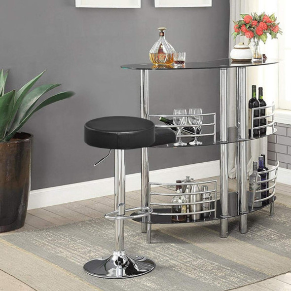 Adjustable Round Leather Swivel Seat Bar Stool-Black