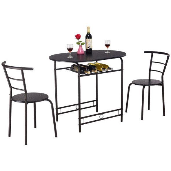 3 pcs Dining Set Table and 2 Chairs Bistro Pub Furniture-Black