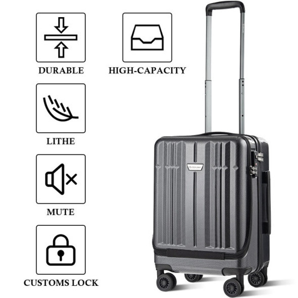 Front Pocket Luggage Business Trolley Suitcase withTSA Locks-Black