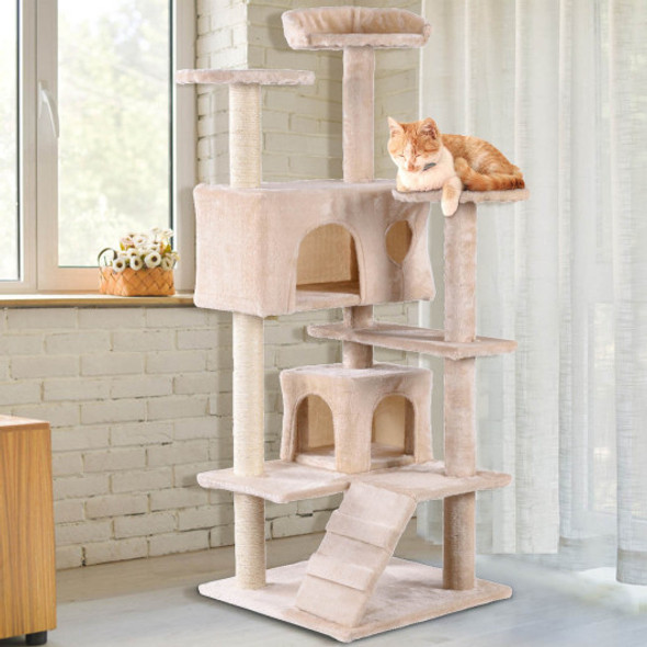 52" Cat Scratching Post and Ladder Kitten Tower Tree -Beige