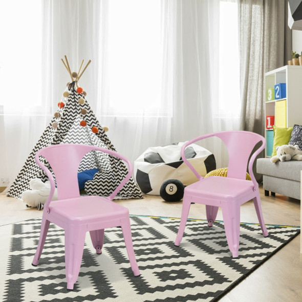 Set of 2 Kids Tolix Chair Steel Armchair Stackable Indoor Outdoor Furniture Pink-Pink