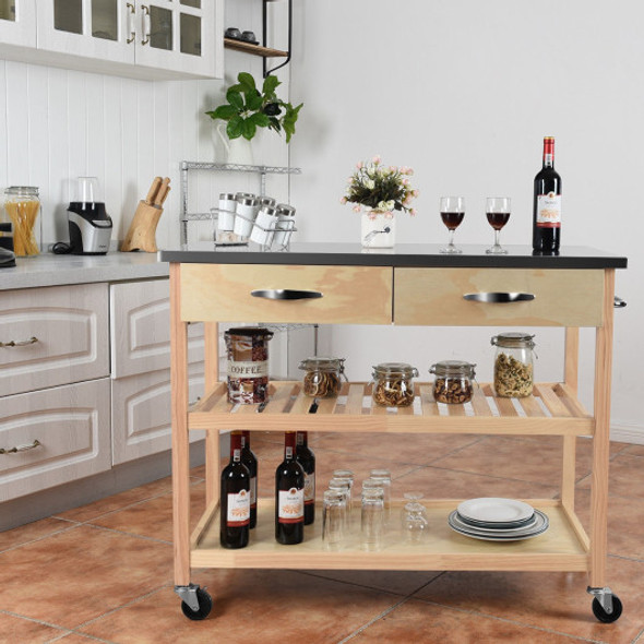 Rolling Kitchen Trolley Cart Island with Stainless Steel Countertop