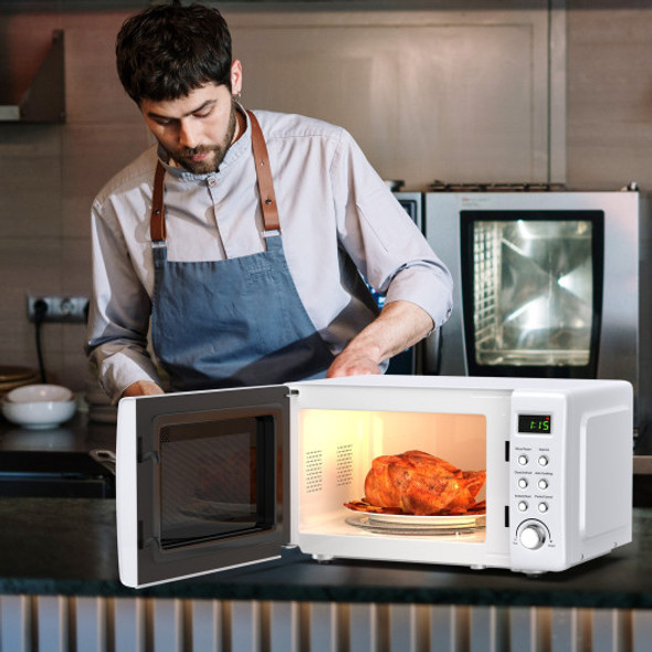 700W Retro Countertop Microwave Oven with 5 Micro Power and Auto Cooking Function-White