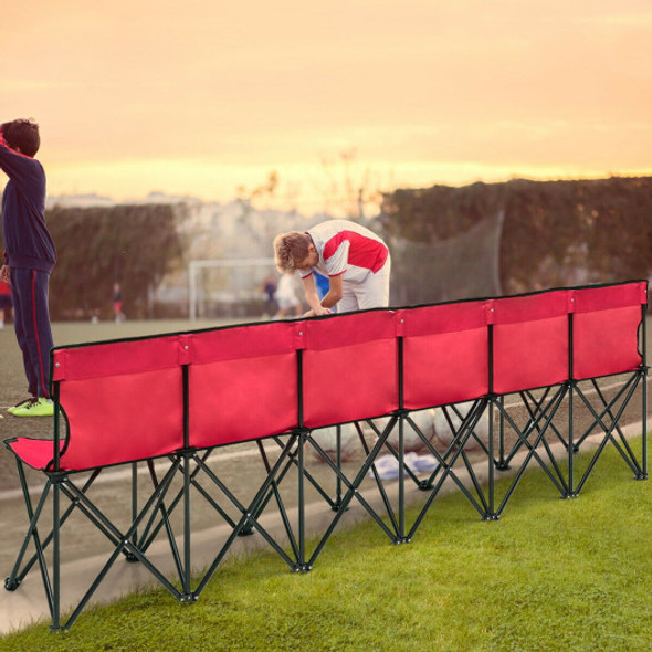 Portable Folding 6 Seats Chair Sideline Sports Bench-Red