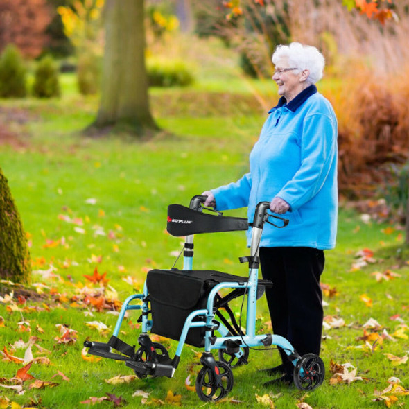 Aluminum Adjustable Folding Handle Medical Walker Rollator-Blue