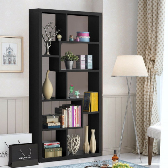 8 Cubes Ladder Shelf Freestanding Corner Bookshelf Display Rack Bookcase-Black