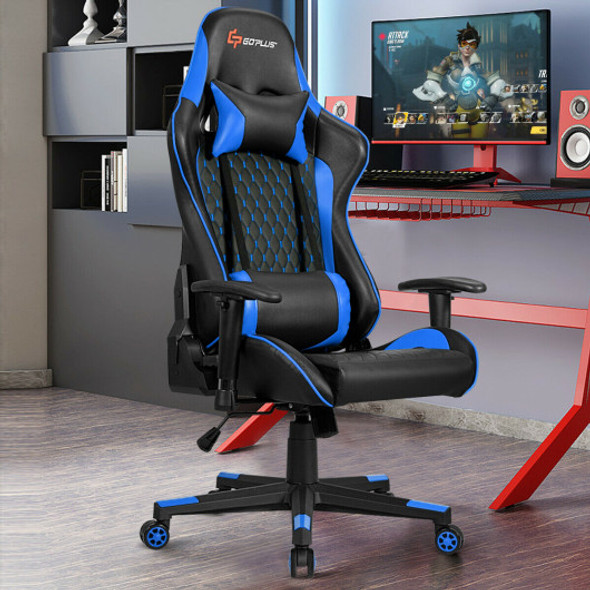 Lumbar Support and Headrest Massage Reclining Gaming Chair-Blue