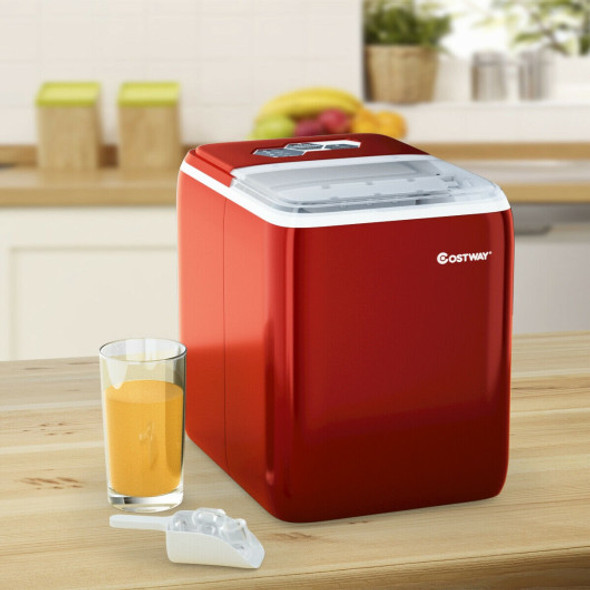 44 lbs Portable Countertop Ice Maker Machine with Scoop-Red