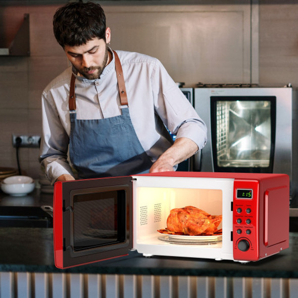 700W Retro Countertop Microwave Oven with 5 Micro Power and Auto Cooking Function-Red