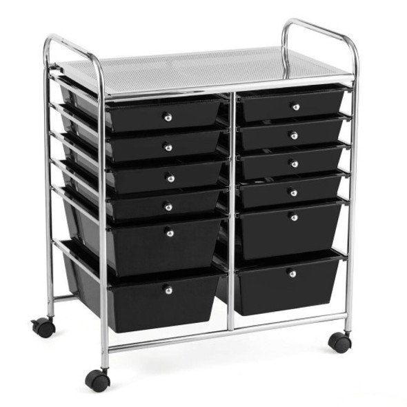 12 Drawers Rolling Cart Storage Scrapbook Paper Organizer Bins-Black