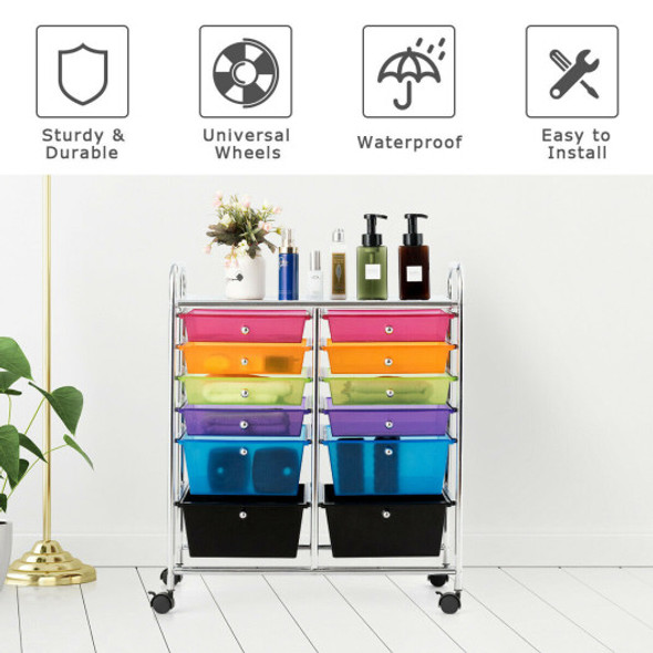 12 Drawers Rolling Cart Storage Scrapbook Paper Organizer Bins-Multicolor