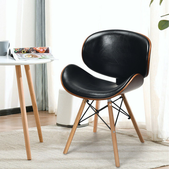 Set of 2 Bentwood Mid-Century PU Leather Dining Chair