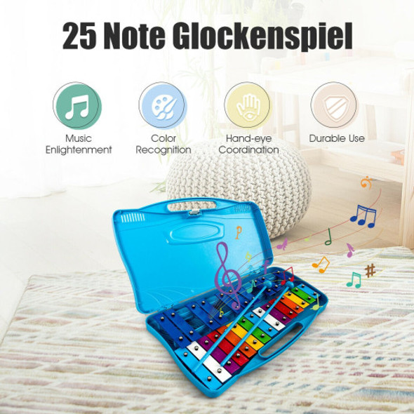 25 Notes Kids Glockenspiel Chromatic Metal Xylophone-Blue