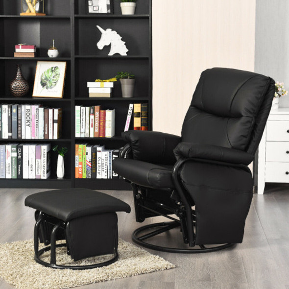 Glider Recliner with Ottoman and Remote Control-Black