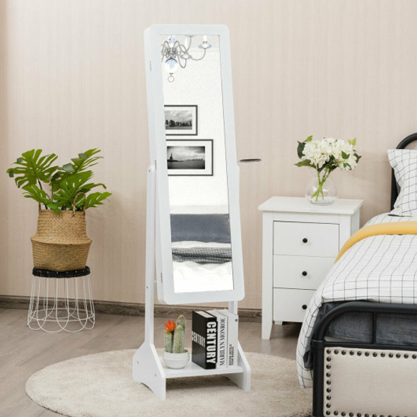 Standing Jewelry Cabinet with Full-length Mirror-White