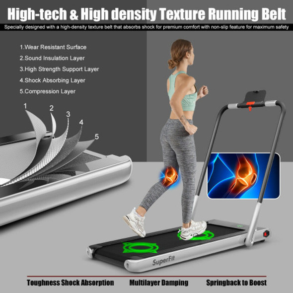 2-in-1 Folding Treadmill with Remote Control and LED Display-Silver