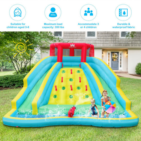 Double Side Inflatable Water Slide Park with Climbing Wall for Outdoor Without Blower