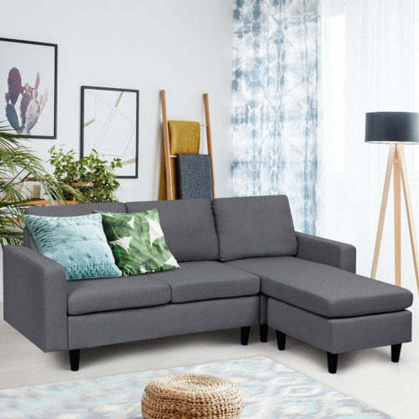 L-shaped Convertible Sectional Sofa  with Soft Back Cushion-Dark Gray
