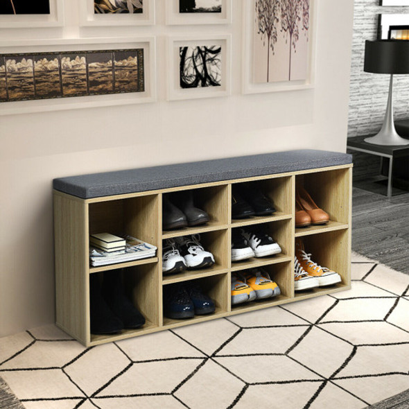 10-Cube Organizer  Entryway Padded Shoe Storage Bench-Beige