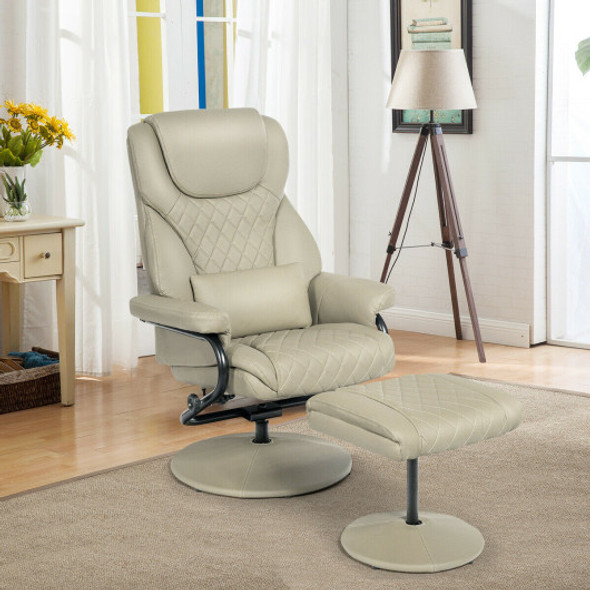 Massage Leather  Recliner Chair with Ottoman-Beige