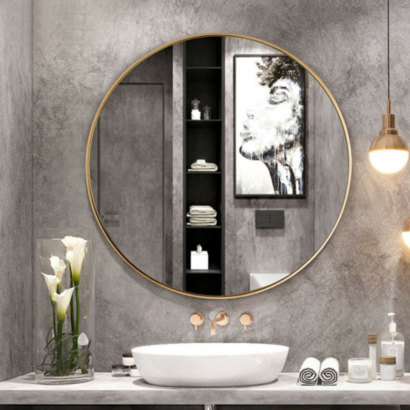 27.5" Modern Metal Wall-Mounted Round Mirror for Bathroom-Golden