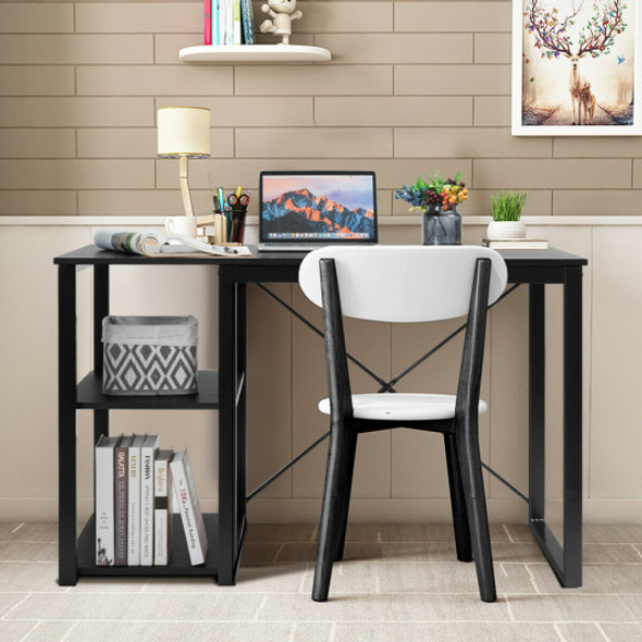 Computer Desk with Bamboo Top & 2 Storage Shelves-Black Desk