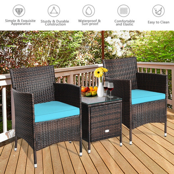 3 Pcs Outdoor Rattan Wicker Furniture Set-Blue