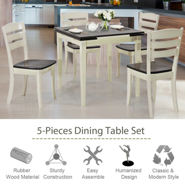 Extending 5 Piece Wood Dining Table Set