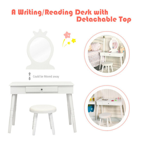 Kids Vanity Makeup Table & Chair Set Make Up Stool-White