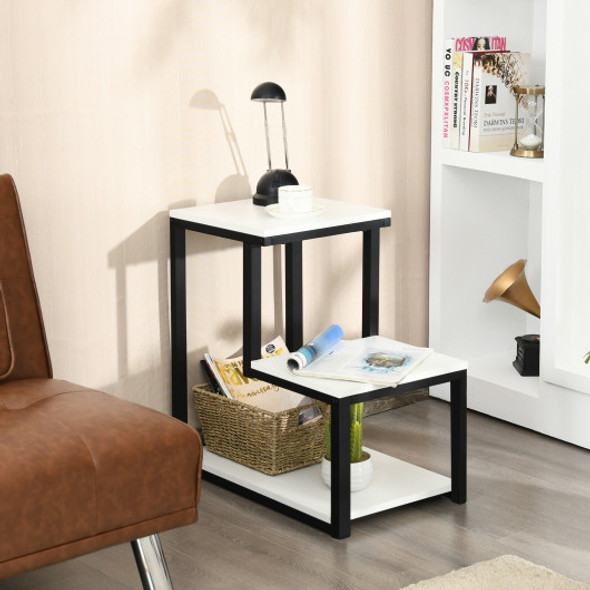 3-Tier Sofa Side Table Night Stand-White