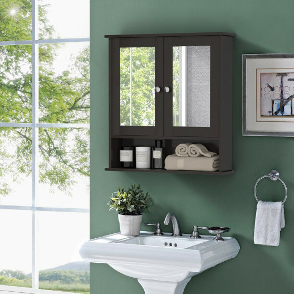 Bathroom Wall Mount Mirror Cabinet Organizer-Brown