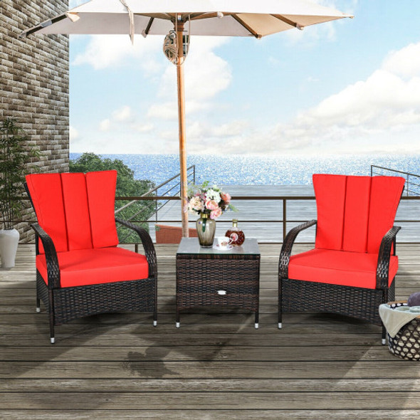 3PCS Rattan Coffee Table Set Chair-Red