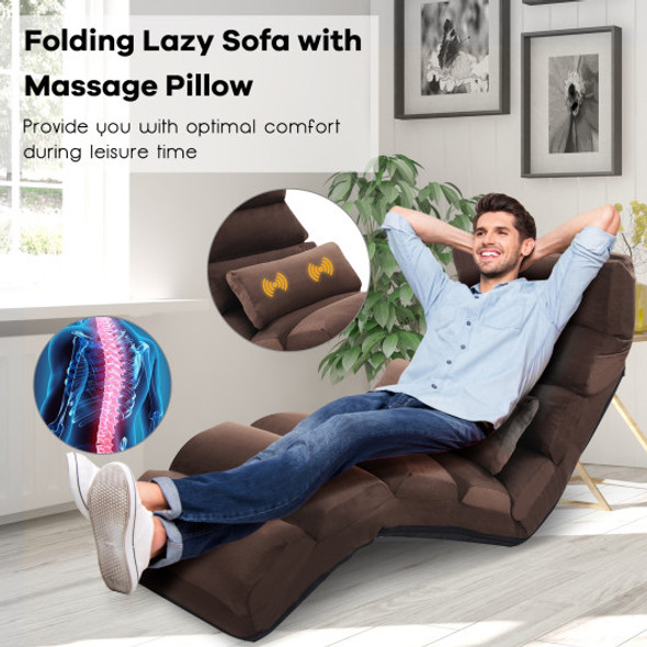 Stylish  Folding Lazy Sofa Chair with Pillow-Brown