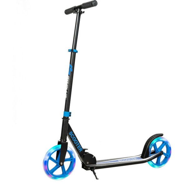 Portable Folding Sports Kick Scooter w/ LED Wheels-Blue