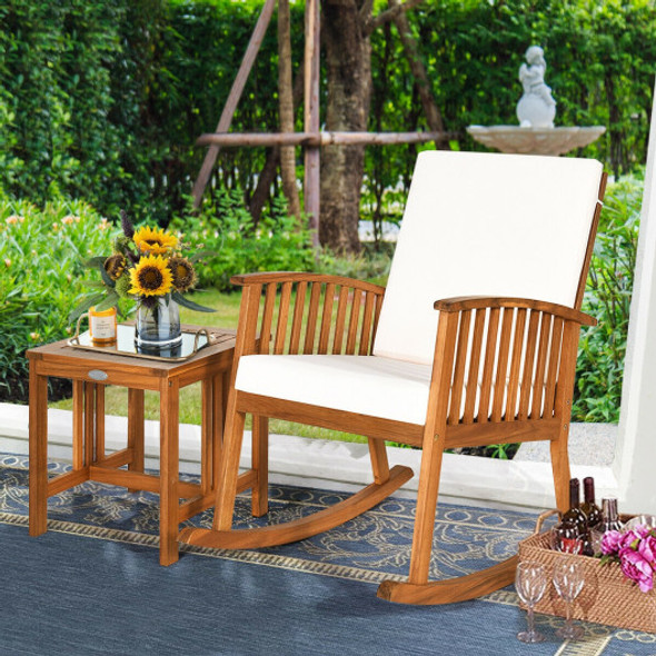 2 Pieces Acacia Wood Patio Rocking Chair Table Set