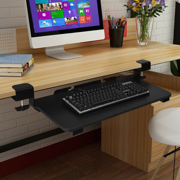 Keyboard Tray Under Desk Clamp-On Retractable Platform Computer Drawer