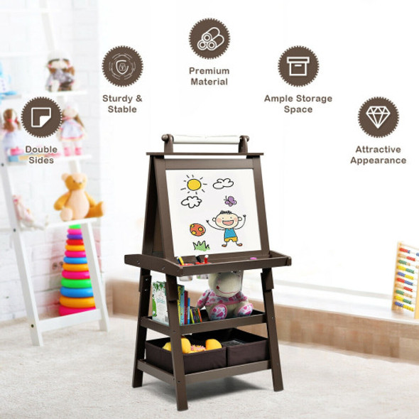 3 in 1 Double-Sided Storage Art Easel-Coffee