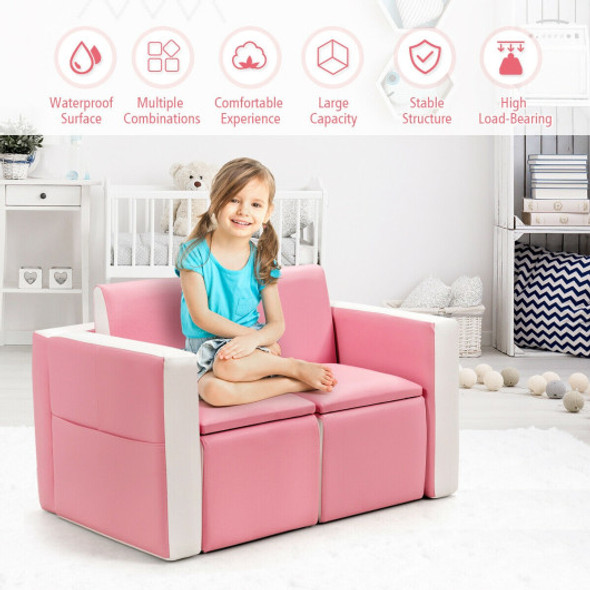 Multi-functional Kids Sofa Table Chair Set-Pink