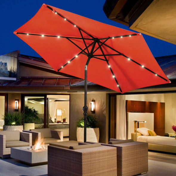 9' Patio LED Solar Umbrella with Crank-Orange
