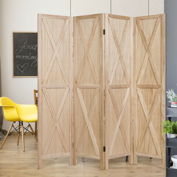 5.6 Ft 4 Panels Folding Wooden Room Divider-Natural