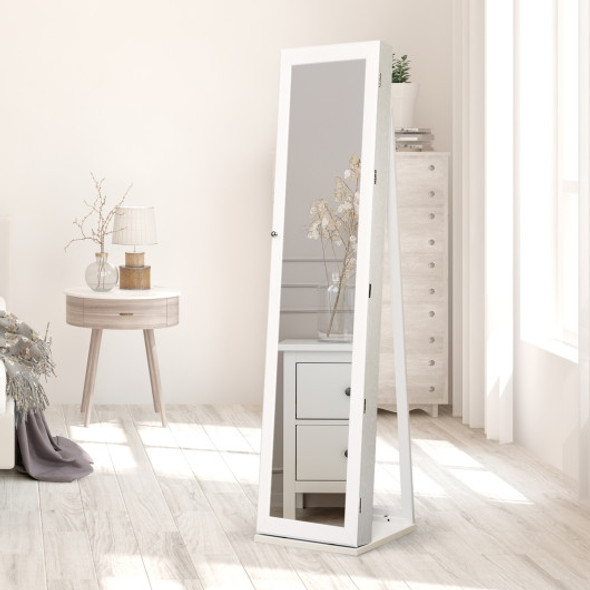 Mirrored Lockable Standing Jewelry Storage Organizer-White