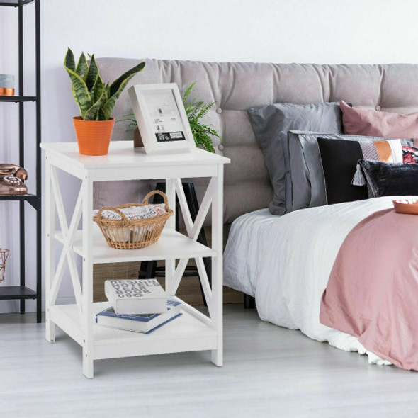 2 Pieces 3-Tier Display Storage End Table-White