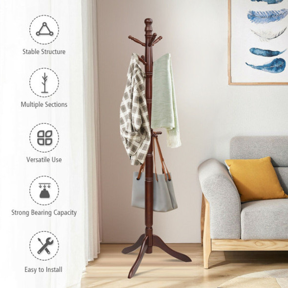 Adjustable Free Standing Wooden Coat Rack-Brown