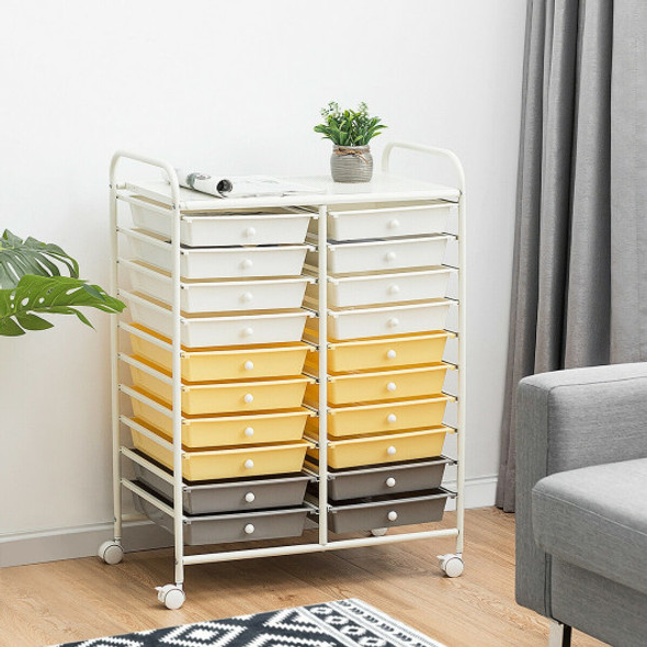 20 Drawers Storage Rolling Cart Studio Organizer-Yellow