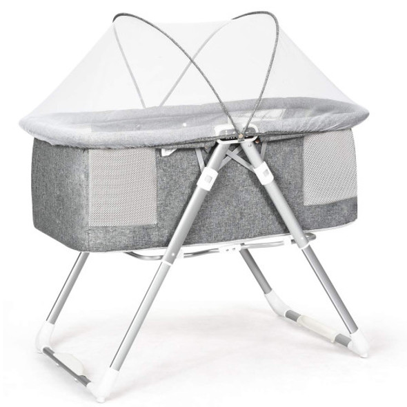 2 in 1 Foldable Crib with Detachable & Thicken Mattress-Gray