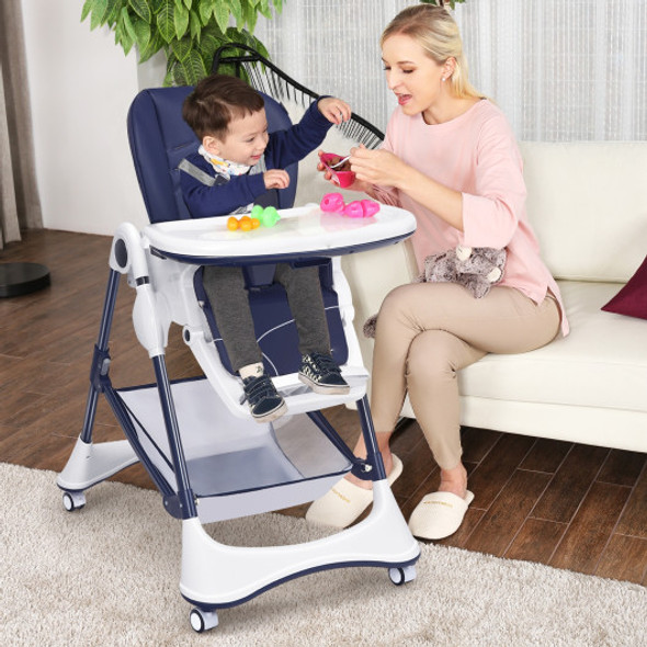 A-Shaped High Chair with 4 Lockable Wheels-Navy