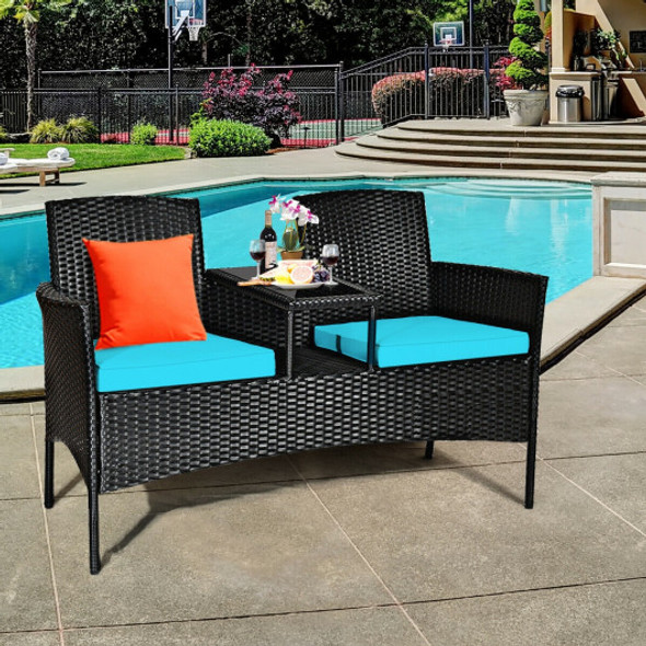 Patio Rattan Conversation Set Seat Sofa-Turquoise